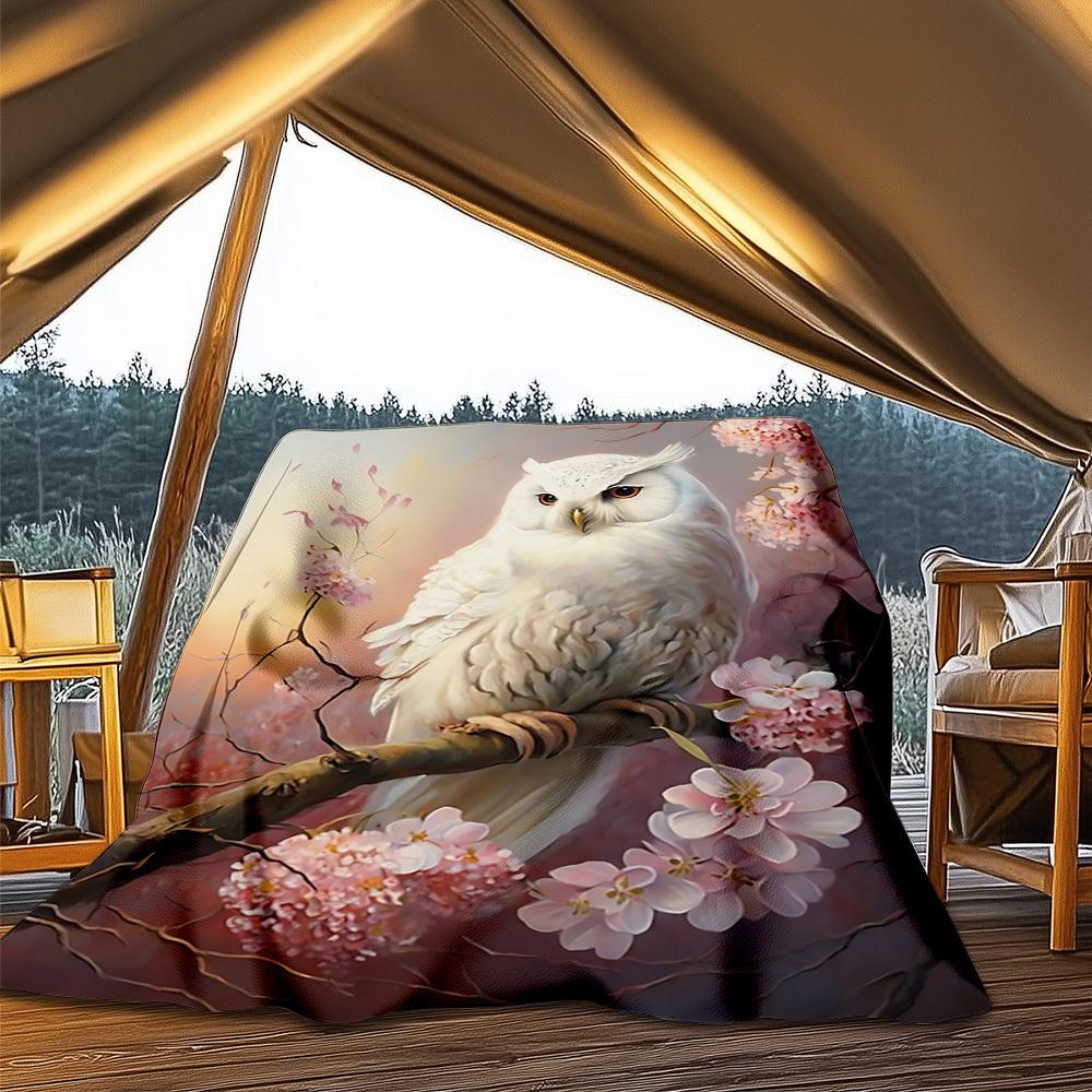 

1pc Cherry Blossom Owl Outdoor Blanket - Lightweight Flannel Throw For Travel, Camping, Livingroom, Couch, Chair yy251114196 75x90cm