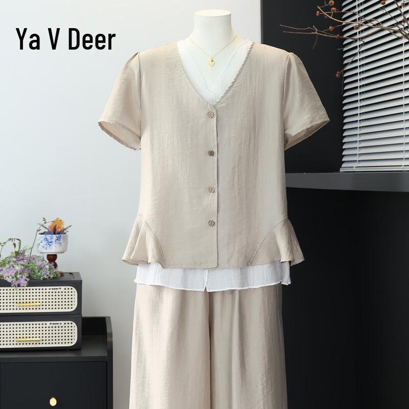 Yalu Women s Summer Short Sleeve Top & Wide-Leg Pants Set 5XL