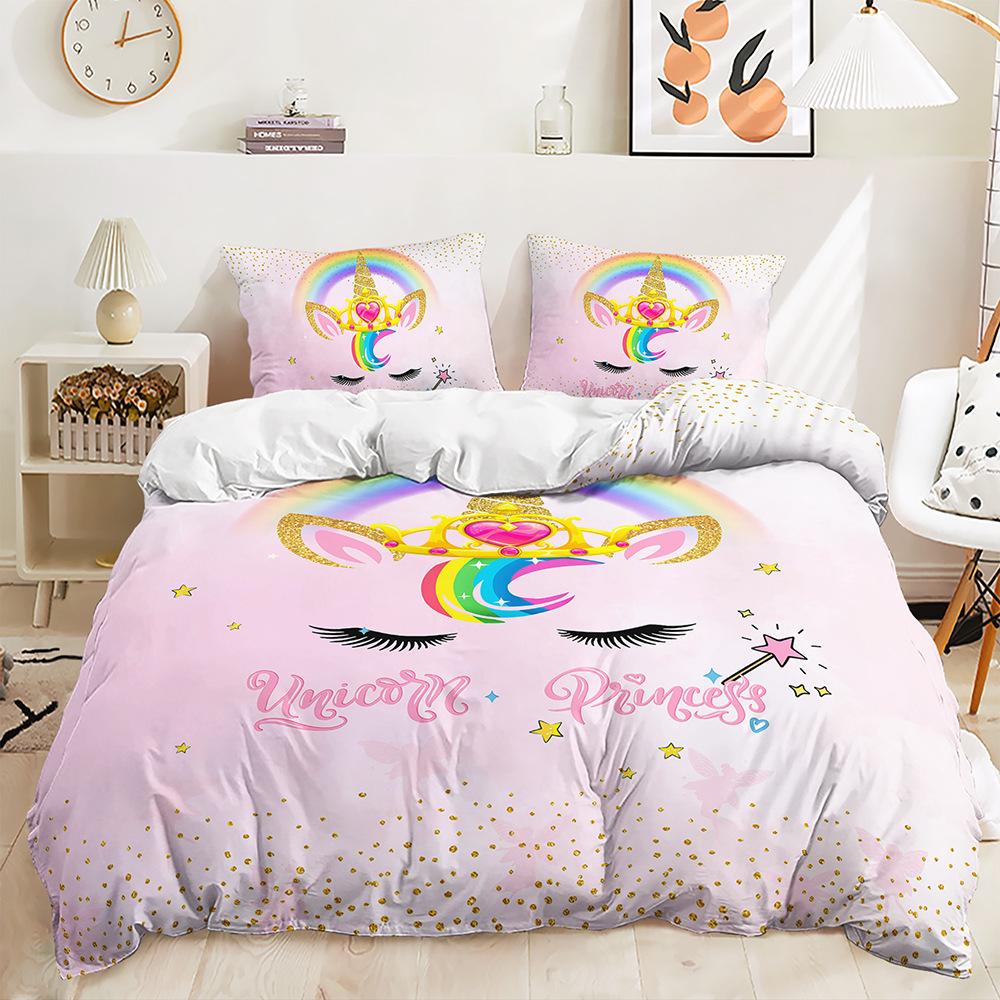 Three-Piece Closed-Eye Unicorn Eyelash Quilt Cover Bedding Kit Children'S Room