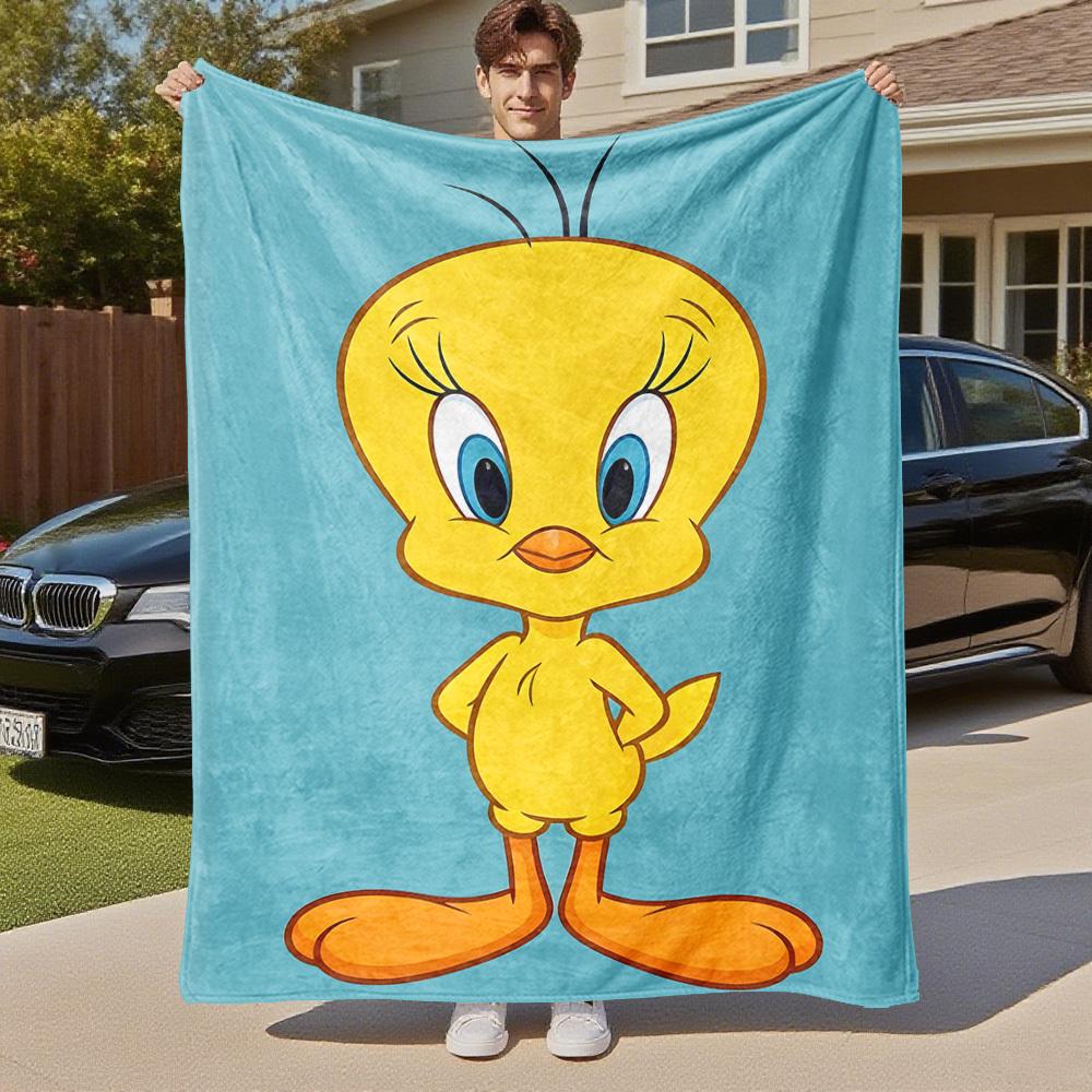 1pc cartoon bird yellow Outdoor Blanket - Throw Blanket, Soft , Flannel Blankets, Living Room, Travel, Camping-1102121