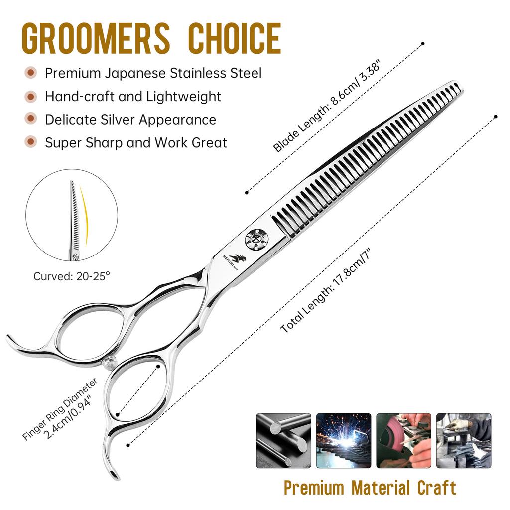 7.5-Inch Curved Magic Tooth Scissors, Pet Trimming Scissors, Thin Scissors, Professional-Grade Pet Division Special