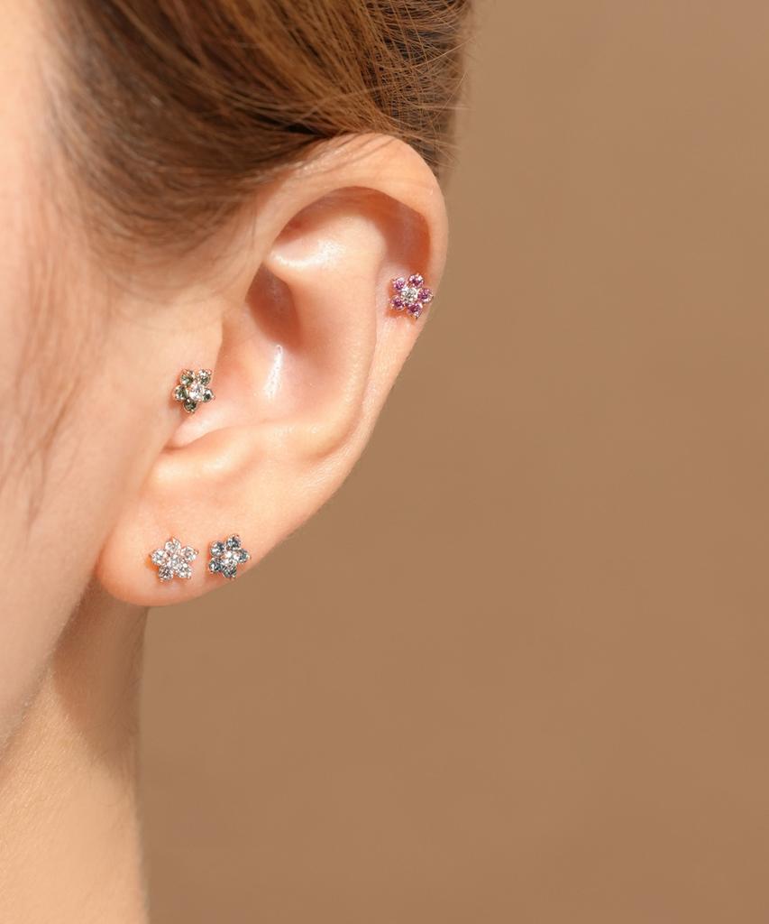 Minimalpiercing 14K Internal Moissanite Diamond Flower Labret Piercing Earrings