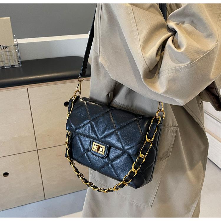 Rhombus Chain Bag Women's New Trendy Fashion Texture Simple Chain Small Square Bag Shoulder Messenger Bag