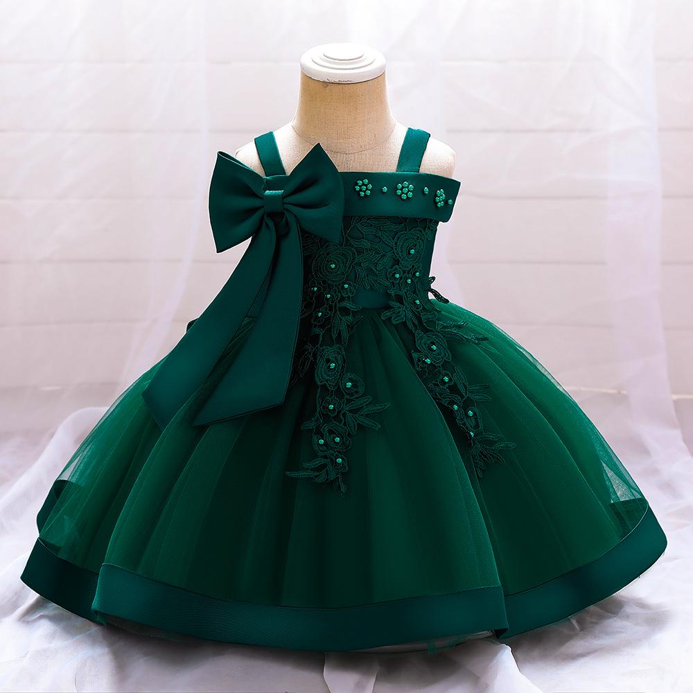 New Children's One-Shoulder Pearl Embroidered Princess Dress for Summer
