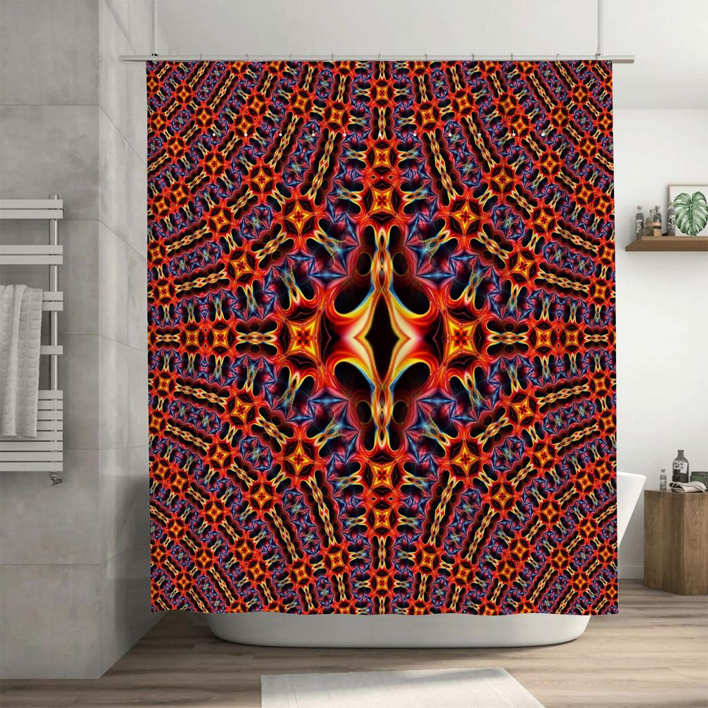 Luxury Fractal Printed Bath Shower Curtain SetWaterproof Fabric with Vivid Patterns Perfect for Modern Bathroom Decor (Red) [Hom