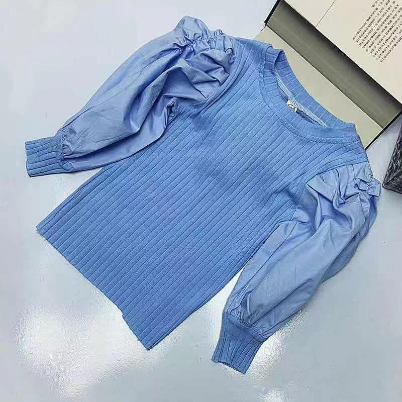 Girls' Puff Sleeve Ribbed Long-Sleeve Top - Casual Spring 2025