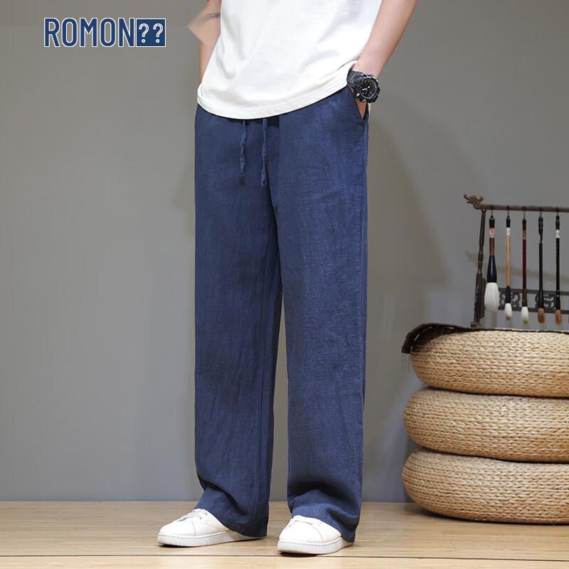Romon Men s Linen Blend Loose Straight Casual Pants 3XL