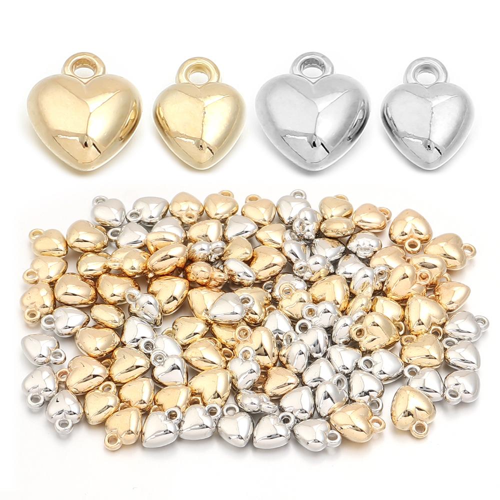 100pcs/lot Gold Color Heart Charms CCB Plastic Charm Beads For Jewelry Making DIY Bracelet Earring Necklace Pendant Accessories