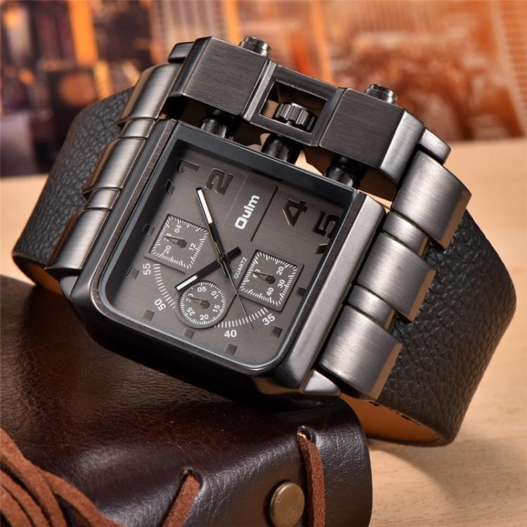 Oulm 3364 Herren Quadratisches Zifferblatt Lederarmband Quarz-Uhr