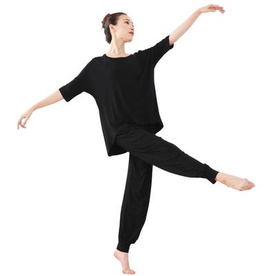 Karsaer Modal Yoga and Dance Wear Yoga Pants and Long Pants with Ribbed Relaxing Dance and Home Perfect for Beginners Women's Set, Short/Three-Sleeve