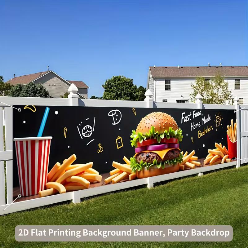 Banner Sfondo 2D Burger Patatine Fast Food per Festa BBQ Estiva