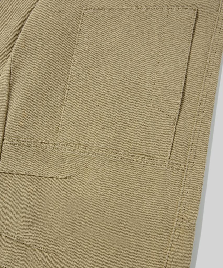 Beodeonteu Curved Cut Multi-Dart Wide Twill Pants [Beige]