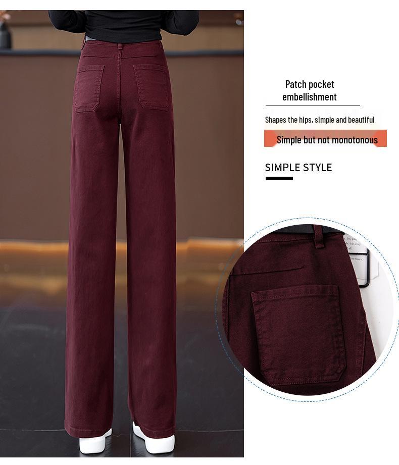 Damen 2025 High-Waisted Dunkelblaue Straight-Leg Jeans - Slim Fit, Wide-Leg, Lässige Frühling & Herbst Hose