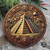Metal Wall Art Poster, Maya Civilization Pyramid Hieroglyphs, Detailed Historical Decor for Living Room