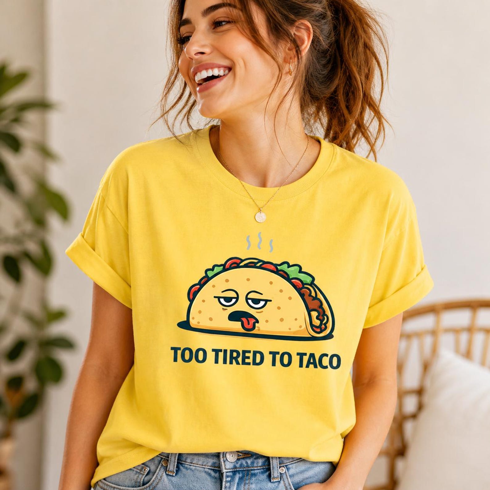 Tired Taco Shirt, Funny Food Pun Tee, Sleepy Taco Graphic, Foodie Humor T-Shirt XL