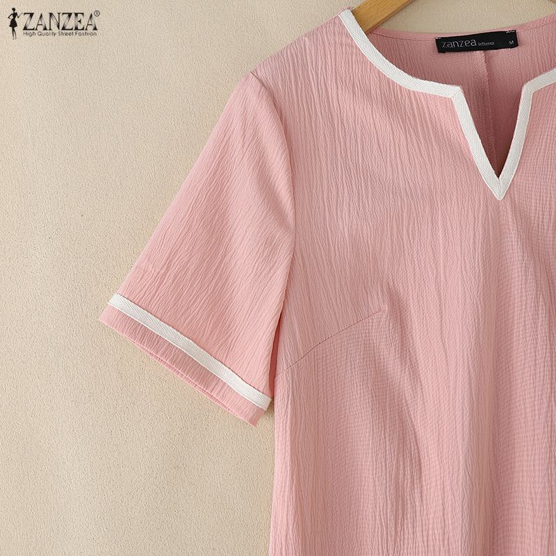 ZANZEA Women Eelgant Casual V-Neck Summer Short Sleeve Dress