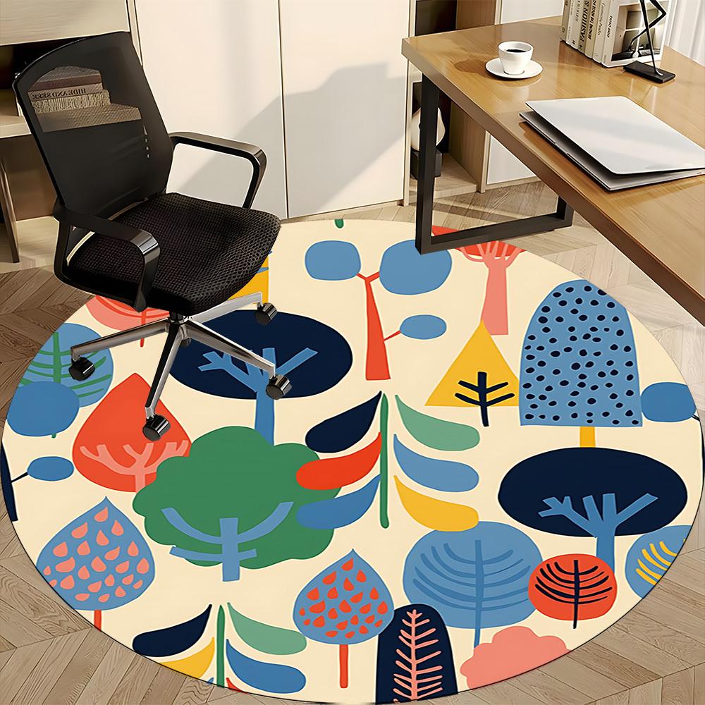 1pc Forest, Nature Office Round Rug, Non-slip, Soft and Durable Office Rug for Interior Decoration, Perfect for Office, Beautiful Decoration yy2603120