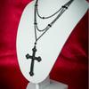 Gothic Black Cross Necklace For Men And Women With Alloy Pendant And Multilayer Design