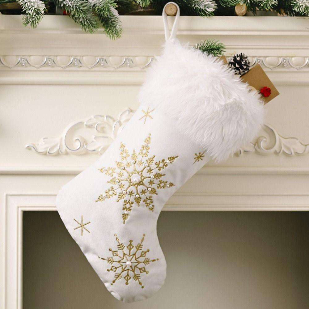 Decorative Merry Christmas Pattern Christmas Stocking Ultra-Soft Fluffy Holiday Socks Snowflake Embroidery Stockings Home Decor