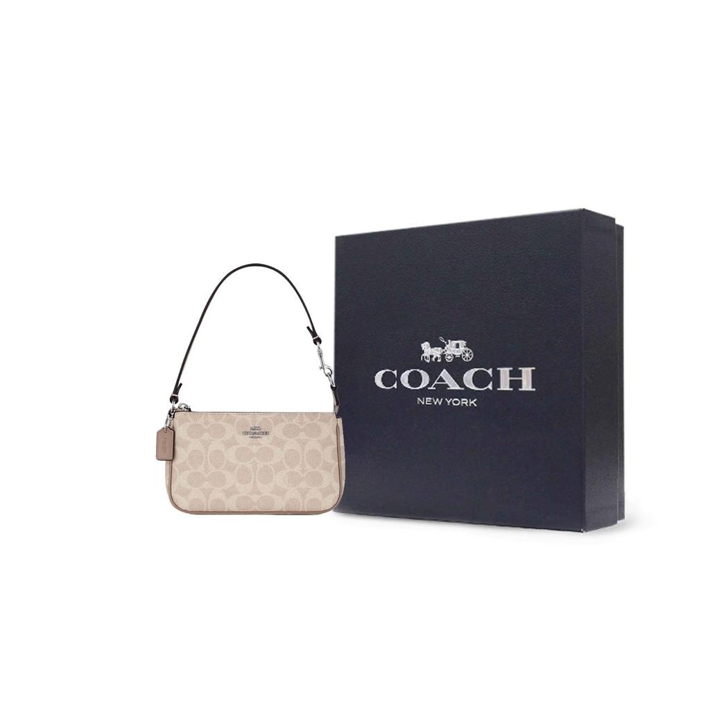 Coach Nolita 19 Micro Logo Zipper Closure Synthetic Leather Mahjong Bag Handheld Shoulder Bag Small Women Bags Beige CW426-SVPWH