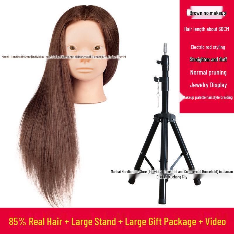 Real Hair Mannequin Head for Hairdressing, Braiding, Updos, and Makeup Practice