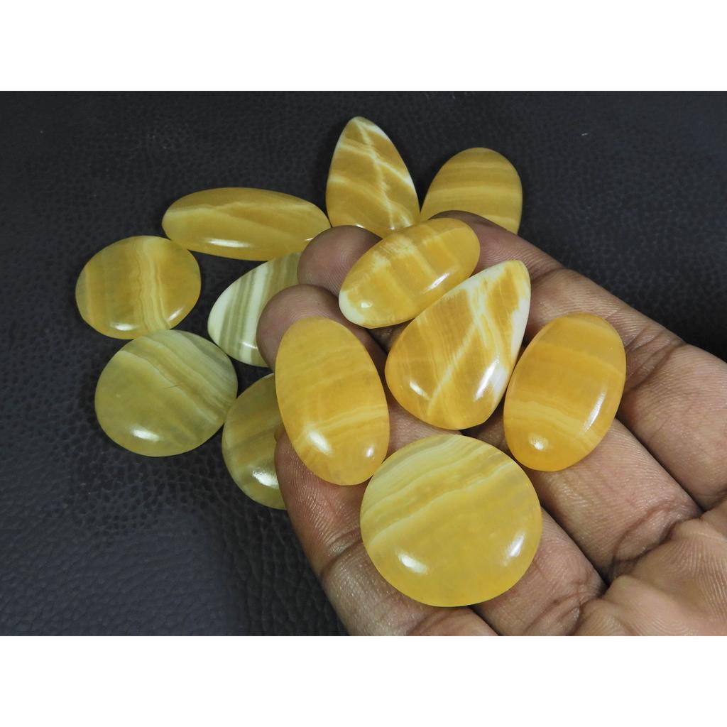 422Cts. Natural Yellow Lace Agate Mix Cabochon Loose Gemstone 14 Pcs Lot C-234
