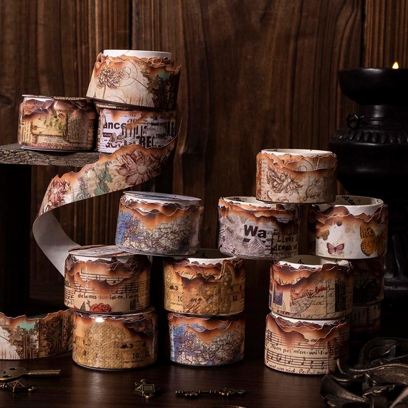 2.5 X 300cm Vintage Burned Mark Washi Tape Retro Burning Masking Tape for Collage Junk Journal Scrapbooking DIY