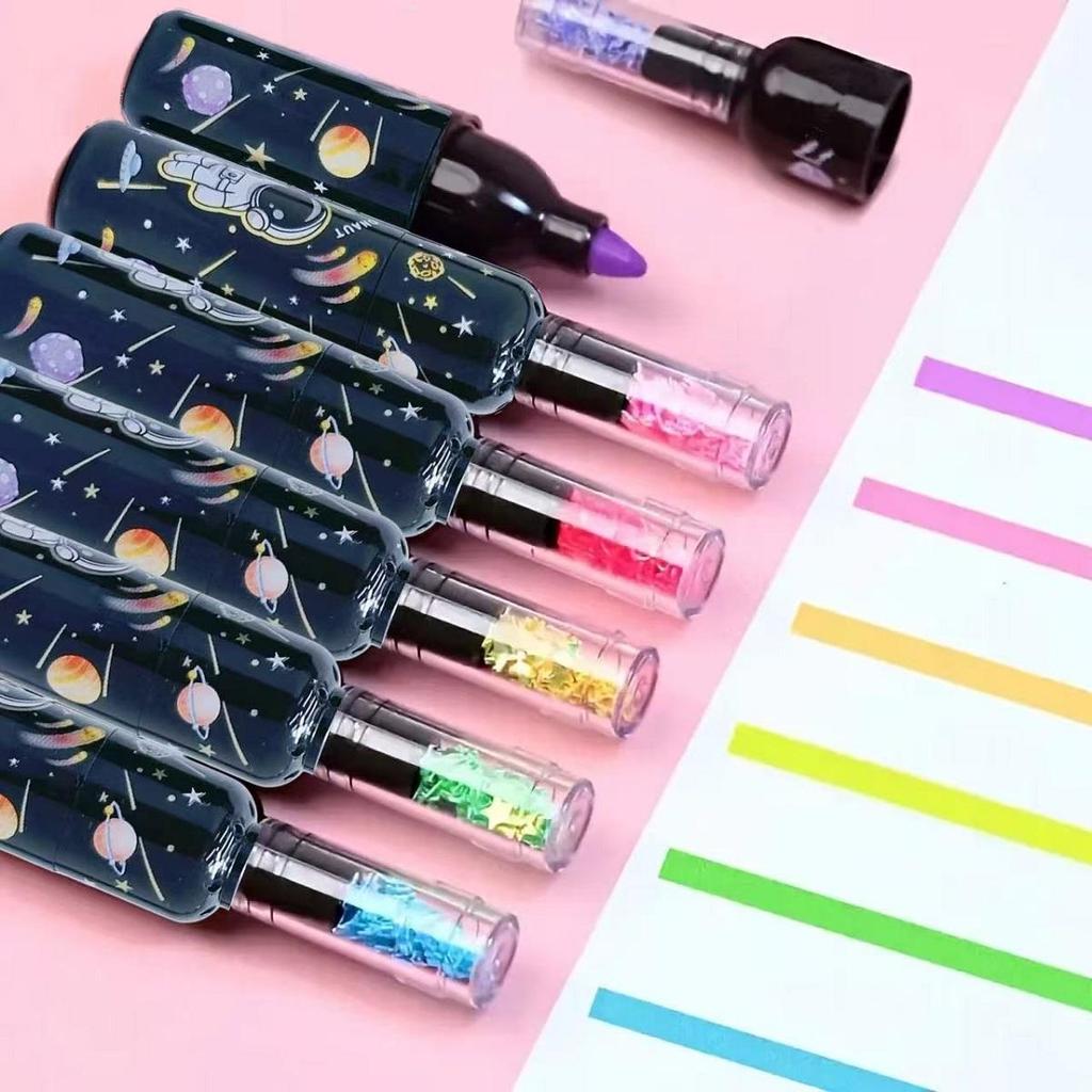 6 buc Drăguț Planet Sticla de Vin Mini Marker Fluorescent Marker, Instrument de Desen și Scriere, Sezonul de Înapoi la Școală la Birou