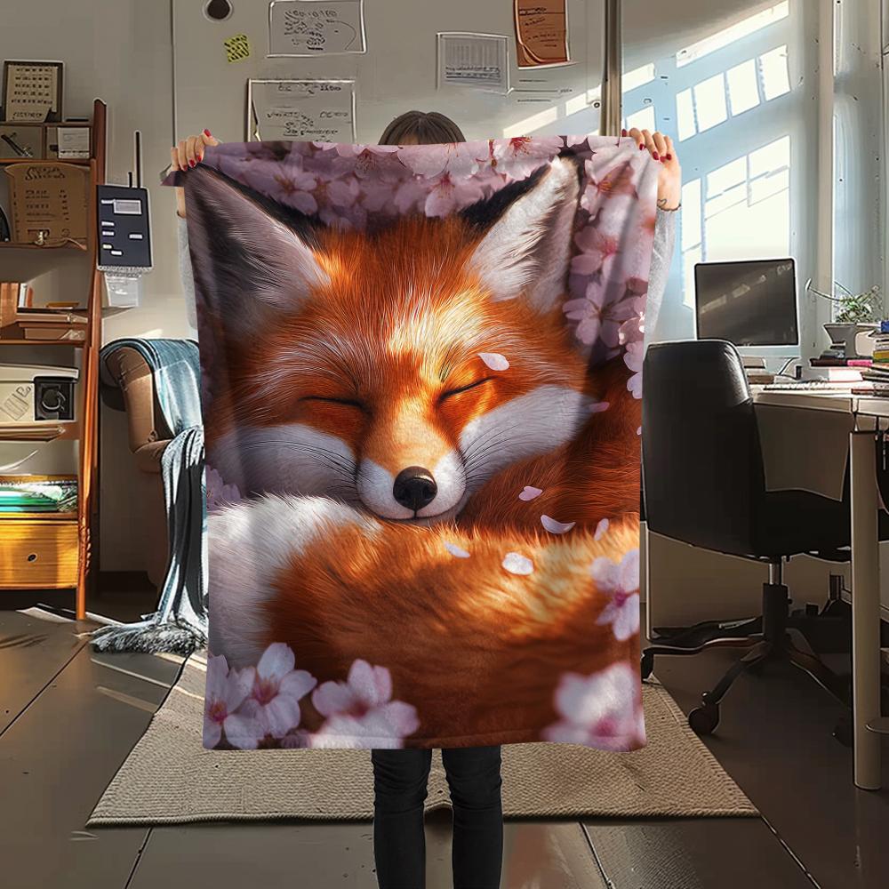 1Pc Tiger Fox Art Print Flannel Blanket, High Quality Comfortable for All Seasons, Home Decor, Warmth and Comfort, Perfect for Gifts