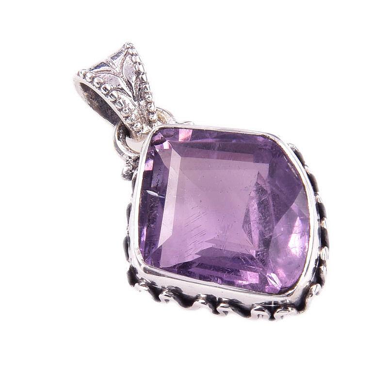 Natural Pink Amethyst Gemstone 925 Solid Sterling Silver Jewelry Pendant 1" T0z37