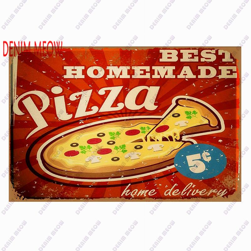Pizza Metal Sign Plaque, Vintage Fast Food Tin Sign, Ice Cream Wall Decor, Hot Dog for Kitchen, Diner Bar, Bread Room Decor, WY4