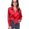 Women Shirt Lapel Long Sleeve Smooth Satin Shirt Tops Solid Color Loose Fit Casual Shirt Office Lady Shirt Daily Wear