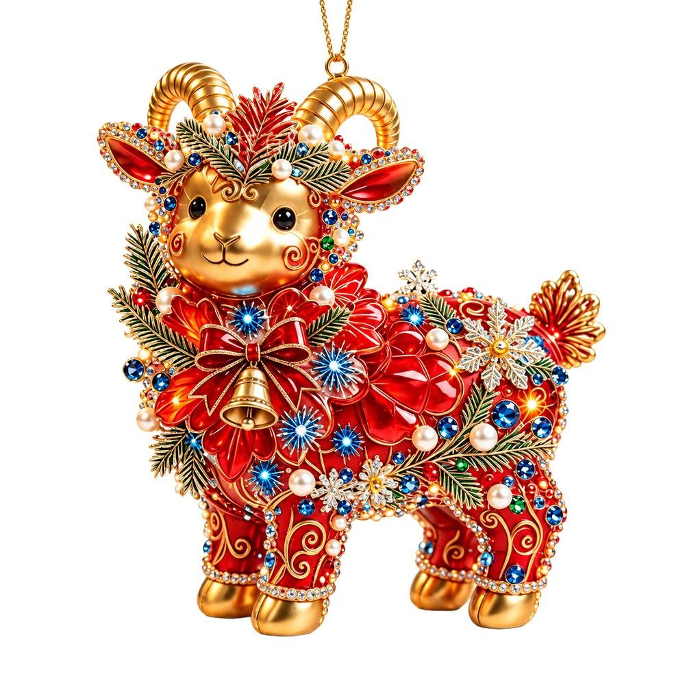 Shining Goat Pendant 2D Flat Animal Hanging Decoration New Christmas Tree Ornament  Bag Charms