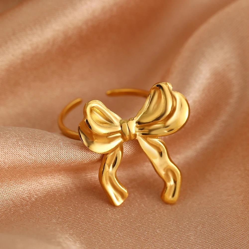 Stainless Steel 18K Gold Plated Vintage Parallel Double Line Hollowed Out Open End Ring Women Anti Allergic Charm Daily