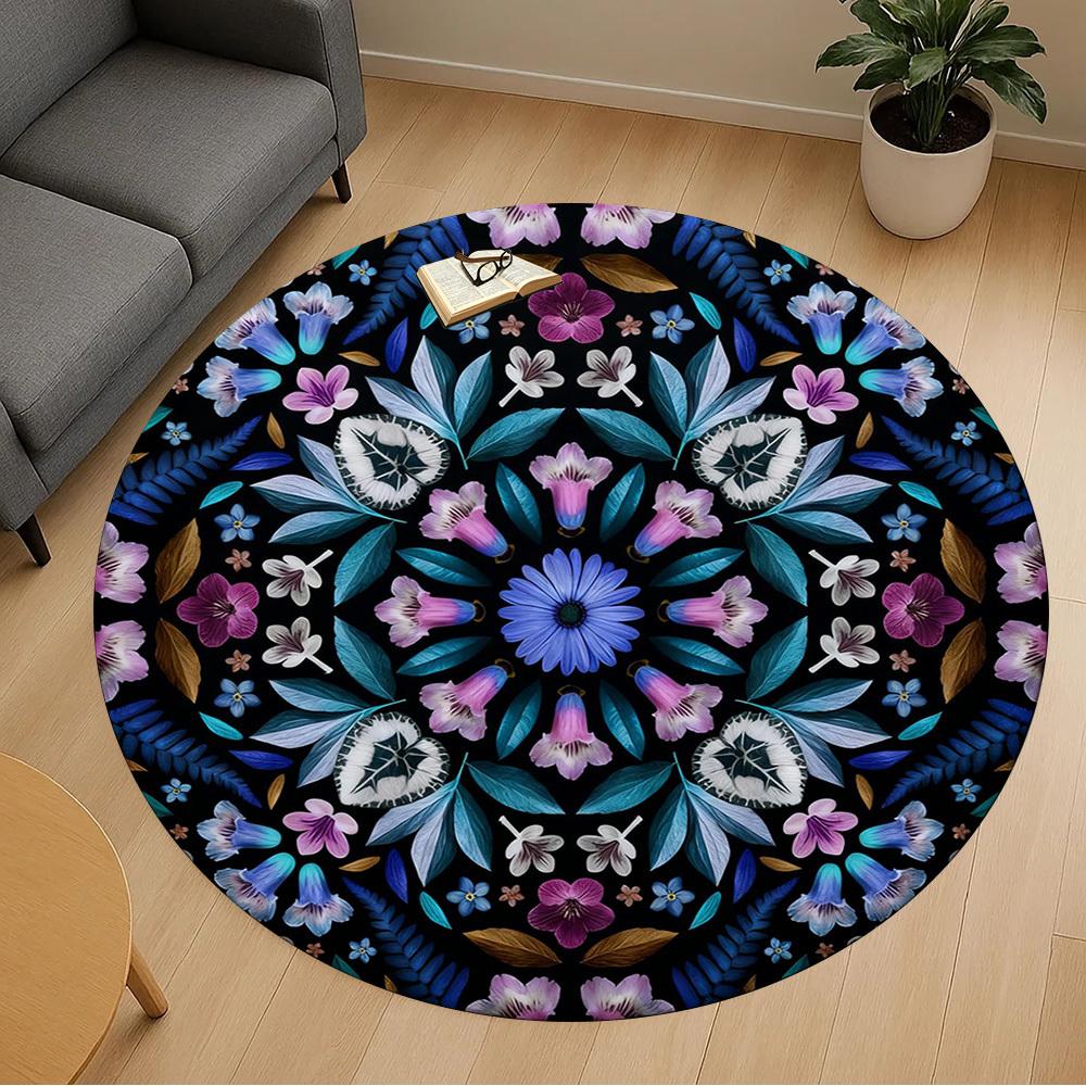 1pc Floral Kaleidoscope Round Chair mat office Area Rug - Non-Slip, Floor Mat for Office, Bedroom, Ideal home decor gift p0105097