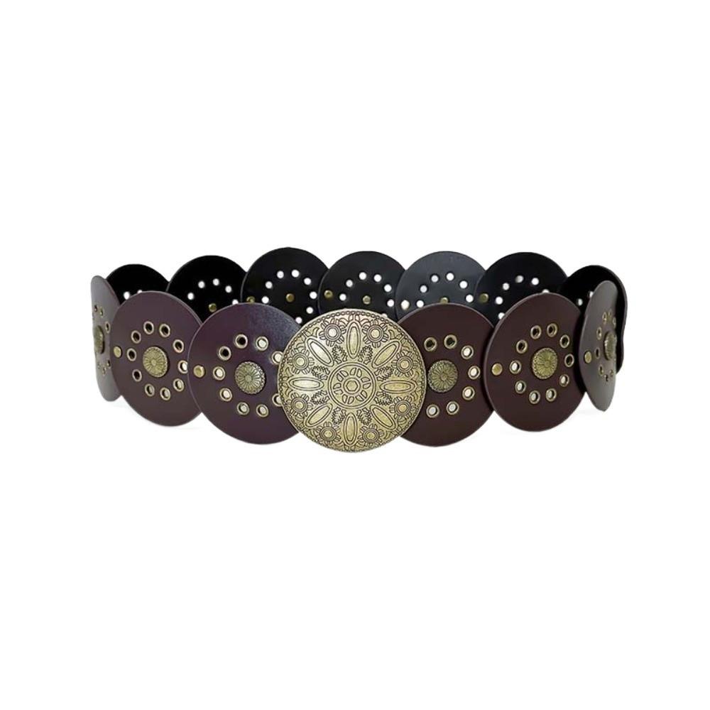 

Vintage Alloy Ethnic Style Rivet Belt Jeans Decor Y2K Concho Wide Belt Exaggerated Strap Buckle Disc PU Hollow Waistband Women
