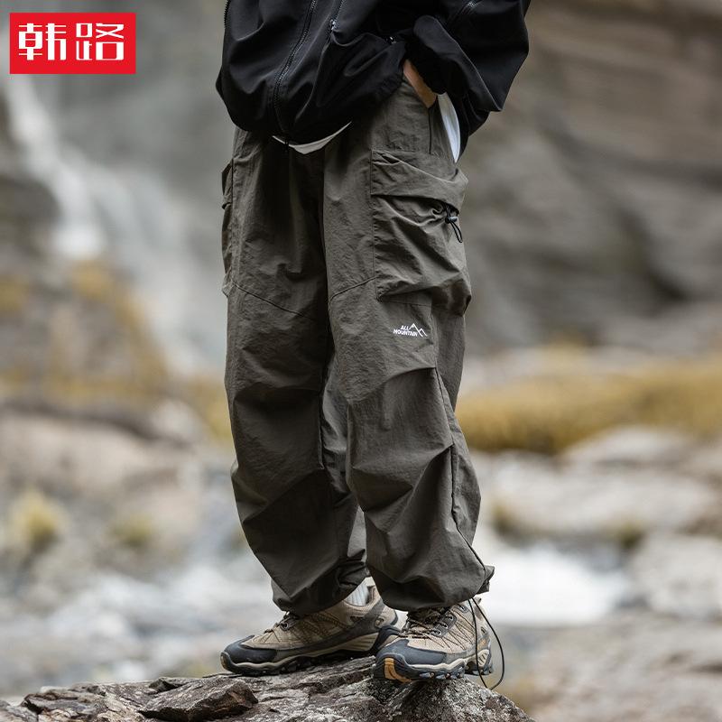 Double Pleated Large Pocket Landing Paratrooper Pants Spring New Japanese Loose Outdoor Functional Anti-splashing Casual Overalls