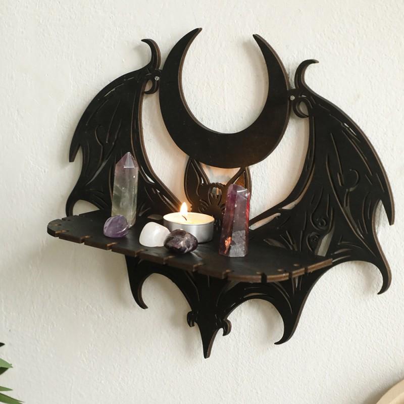 Halloween Wooden Cutout Bat Crystal Wall Shelf Modern Home Bedroom Decor