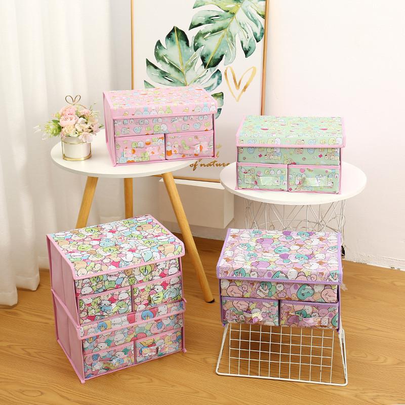 Cute Snoopy Totoro Printed Drawer Style Foldable Double Layer Flip Storage Box For Bedroom Storage And Closet Use