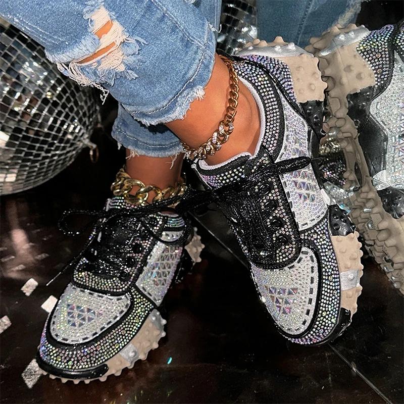 Fashion Women's Sport Shoes Crystal Sneakers Casual Flats Platform Shoes Woman 2025 Designer Brand Hiking Running Shoes Mujer Sandalias