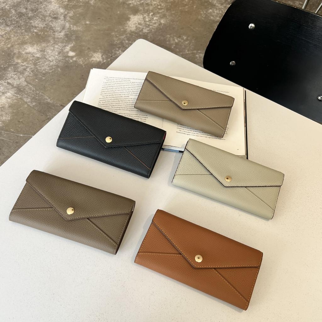 Wallet Women'S Leather Lychee Pattern Long Wallet Bag Fashion Contrast Color Clutch Bag Cowhide Wallet