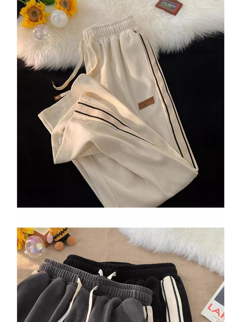 Men's Striped Corduroy Sweatpants - Casual, Loose, Straight-Leg for Spring and Autumn