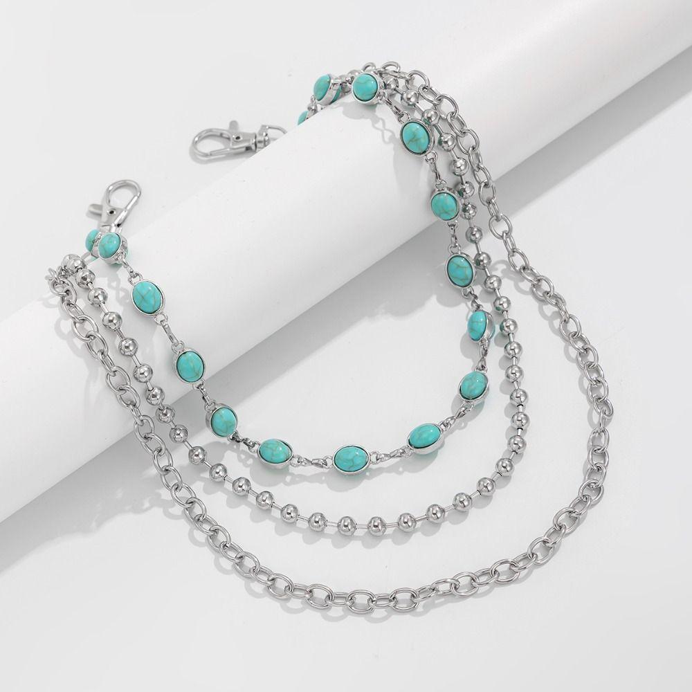 Tassel Pearl Waist Chain Turquoise Pants Chain Goth Punk Belt Chain Steet