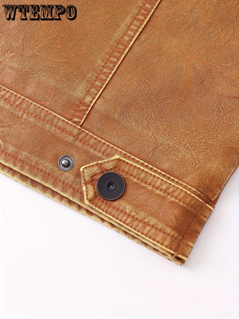 Men's Casual Vintage Style PU Leather Jacket With Pockets -  Stylish & Durable - For Everyday Wear - Perfect Gift for Fashionable Men