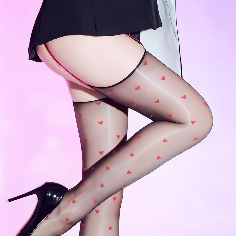 Sexy Heart Polka Dot Garter Stockings Ultra-Thin Aurora Glossy Silky Pure Desire Temptation Girl Black Stockings For Women