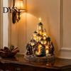 Warm Light Church Decor Bethlehem Nativity Tower, Lighted Christmas Village Scene with Star Glowing Ornament Tower & Figurine, Christian Religious
