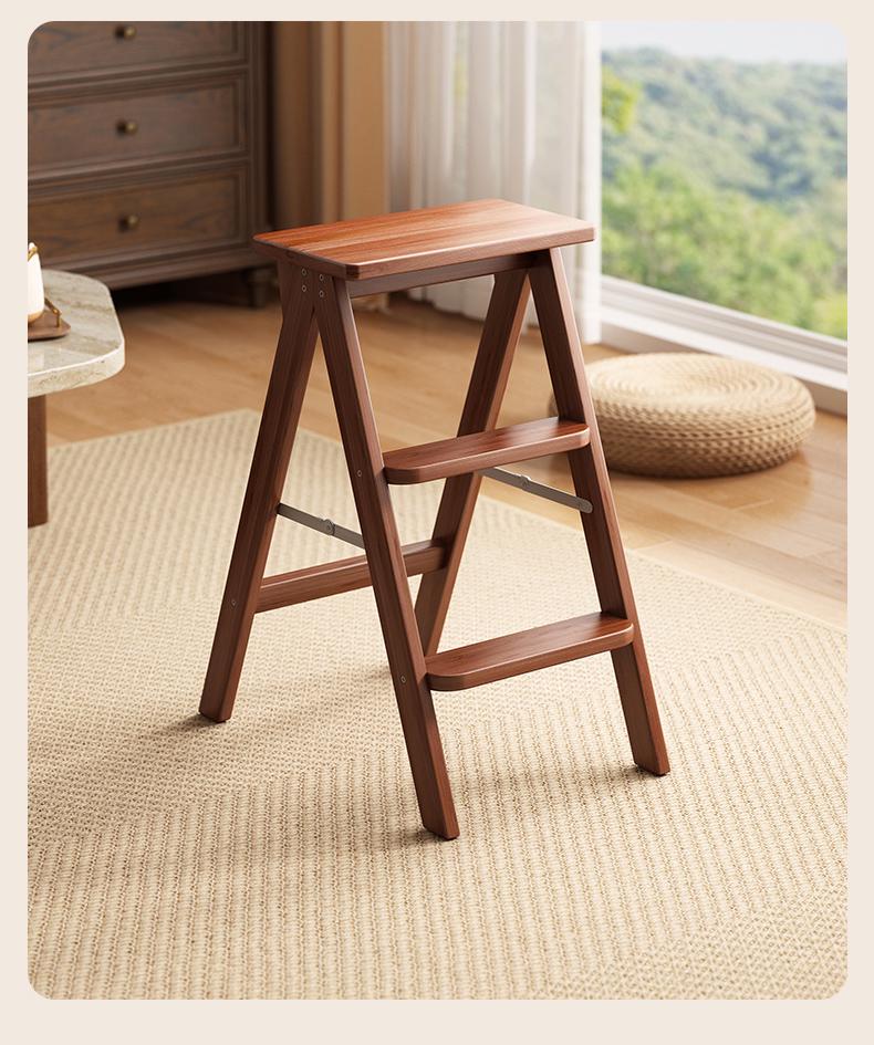 Solid Wood Folding Step Stool Chair - Multifunctional 3-Step Ladder for Kitchen and Household Use