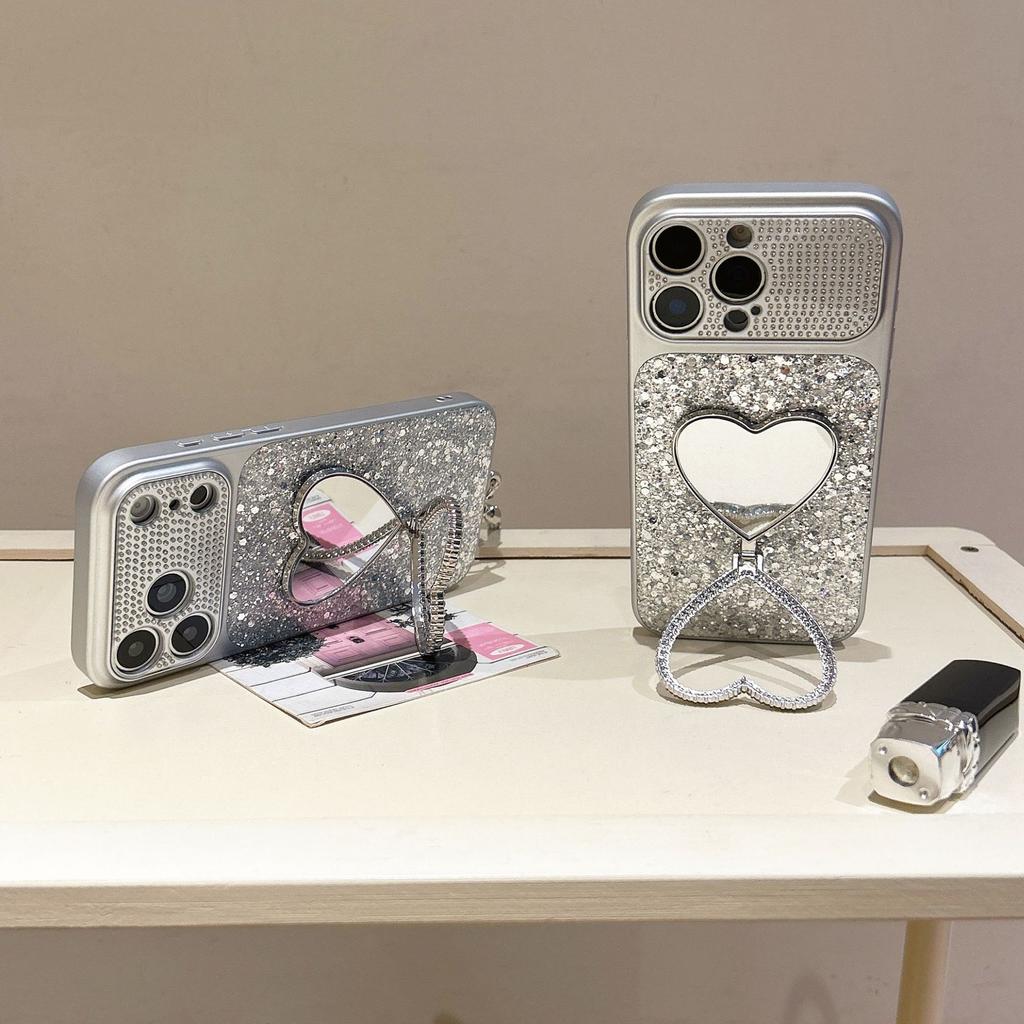 Applicable To Apple 17proMax Glitter Epoxy Mobile Phone Case Love Mirror iPhone16 Lens Rhinestone 15 Protective Case