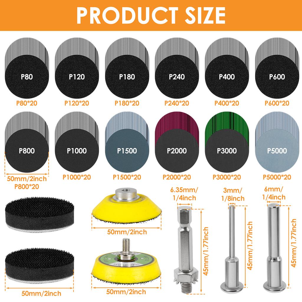 50/160/240Pcs 2/3 Inch 50mm Sanding Discs Pads 80-5000 Grit Abrasive Polishing Pad Kit For Drill Grinder Rotary Tools Sandpapers