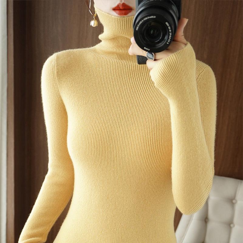 Women's Chunky Knit Turtleneck Sweater - Slim Fit, High Neck, Wool Base Layer for Autumn/Winter.
